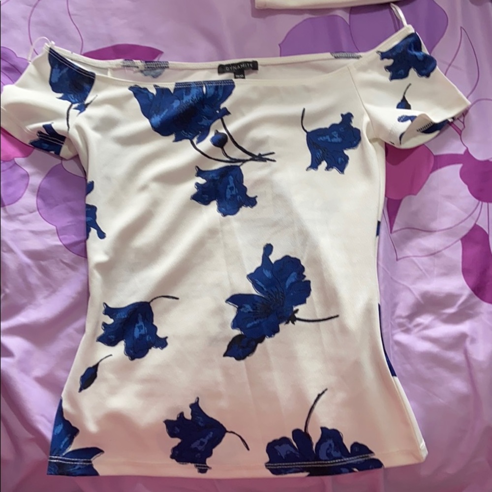 White and Blue Flower Blouse